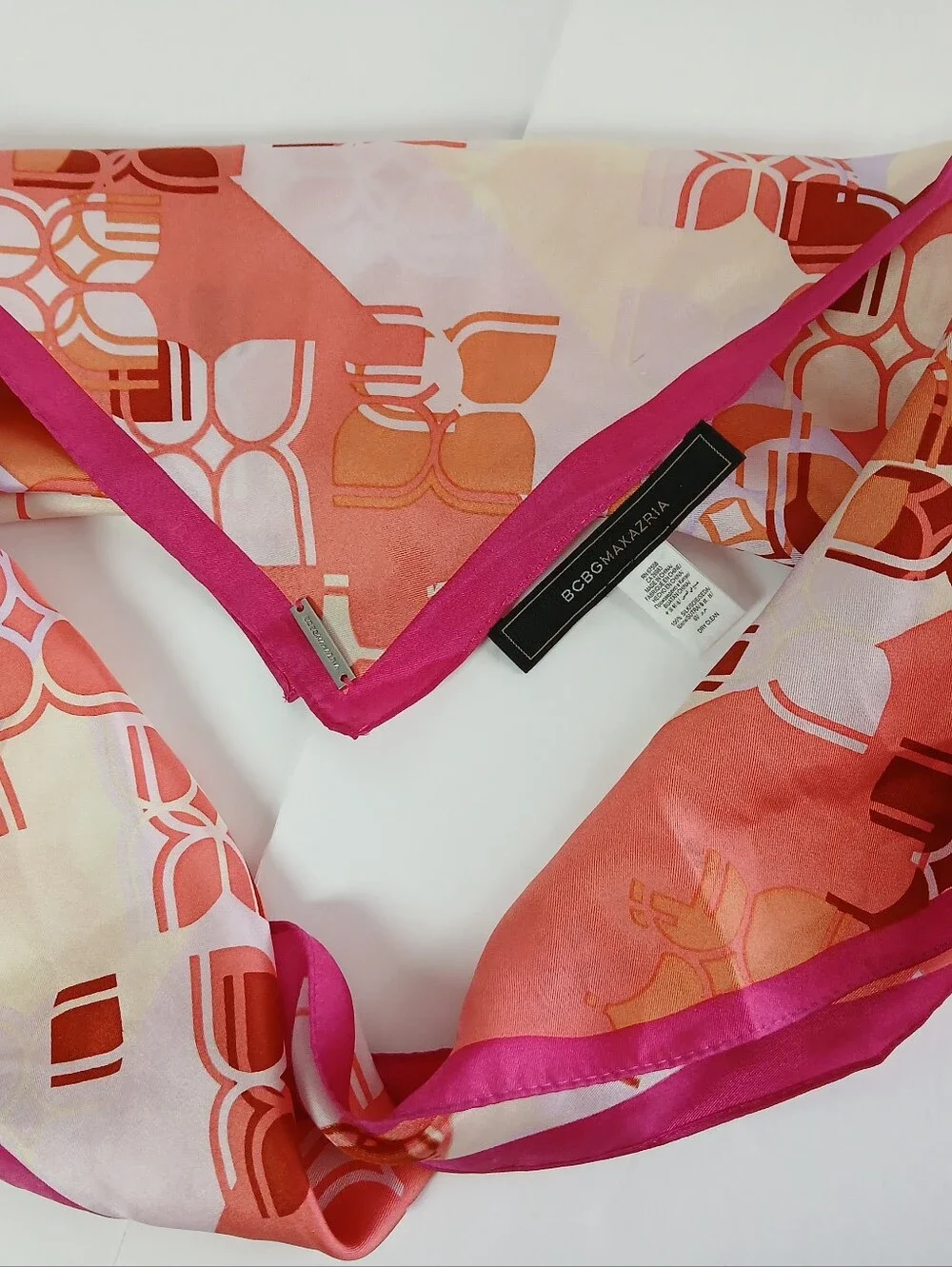 BCBGMAXAZRIA Floral Silk Scarf - Pink & Orange Print